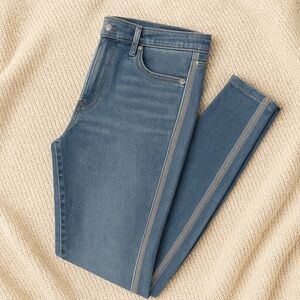 Sam Edelman Light Wash Skinny Jeans - Soft Metallic Silver Side Stripe – Size 28